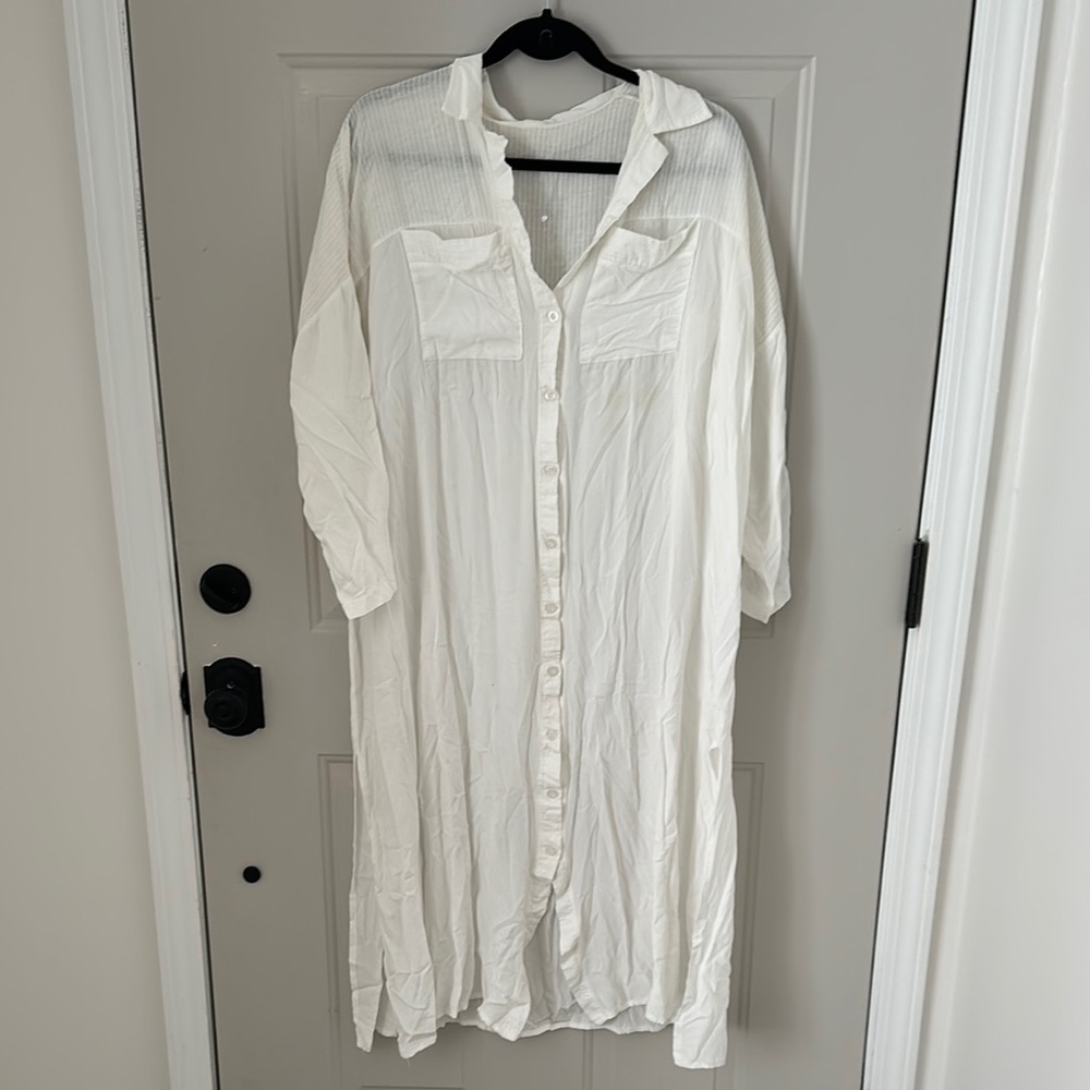 Zara White Button-Down Swim Coverup